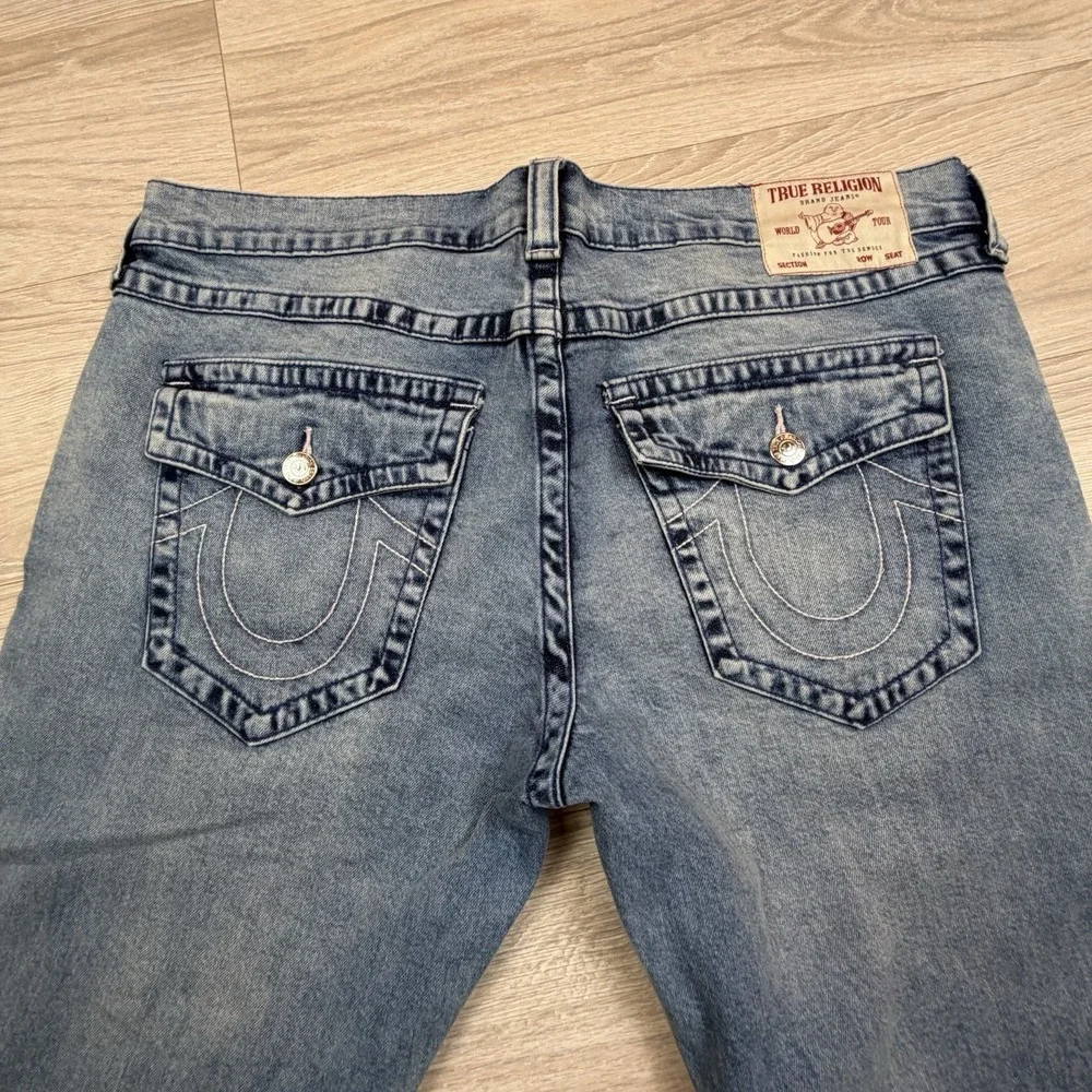 True Religion Rocco Relaxed Skinny Jeans Medium Blue Flap Pocket Mens 38 107202